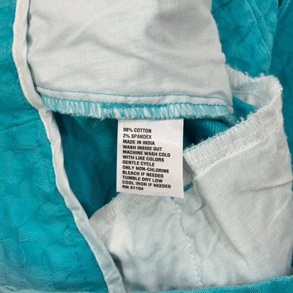 Crown & Ivy Womens Scalloped Hem Aqua Shorts Size 12 Shelby Cotton/Spandex - Picture 4 of 9